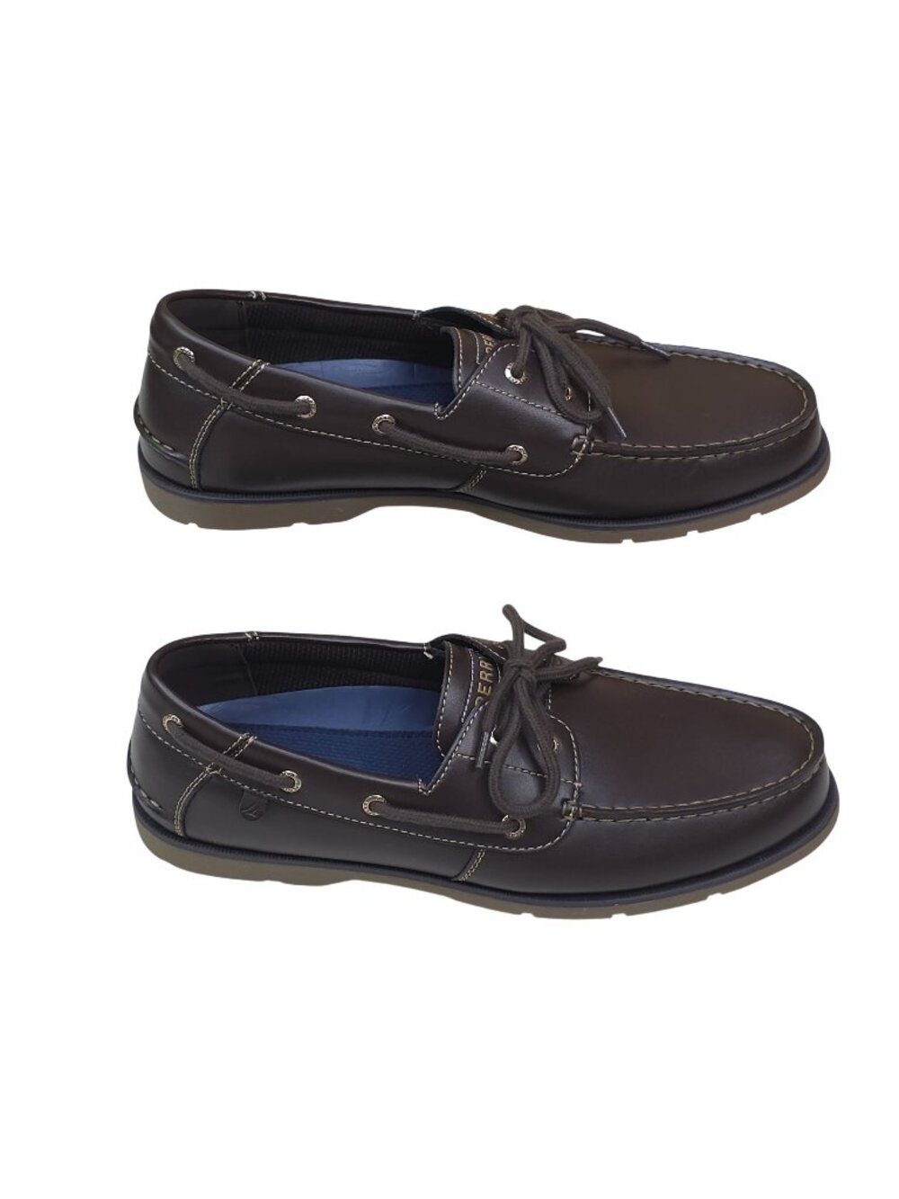 Sperry Mens Brown Leather Boat Shoes Size 10.5 With Non-Slip Sole & 2 Eye Lace-U